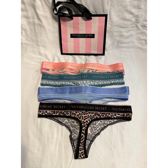 NWT Victoria’s Secret Logo Waistband Thong Lot – Size S – Mixed Prints - Picture 2 of 2